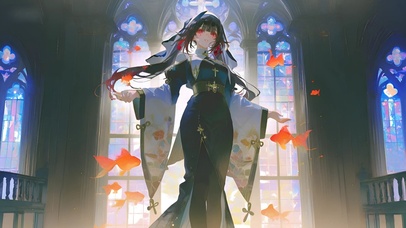 花火-黑丝修女制服美女