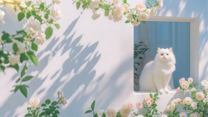 春天花丛中的美貌金吉拉