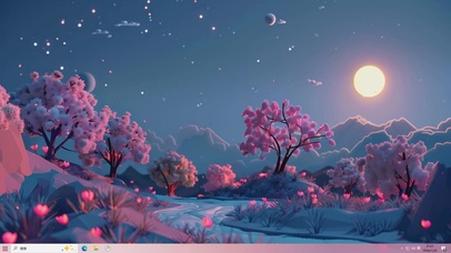 夜景树木河流夜色桌面主题