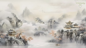 4K唯美山川插画