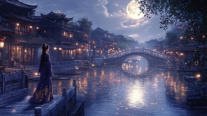 月光下的古镇美人