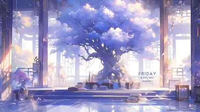 唯美古风紫藤树