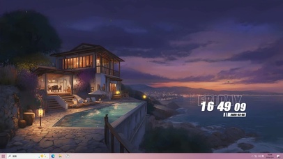 晚霞海景房屋夜色桌面主题