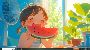 夏日吃瓜女孩