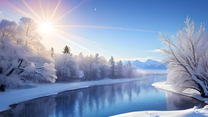 冰雪小清新阳光和河流