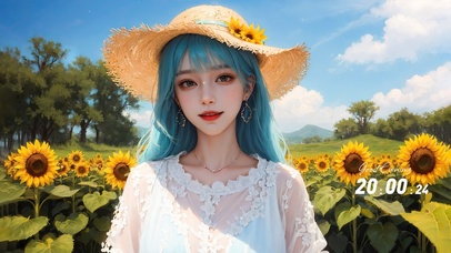 夏日唯美向日葵草帽女生