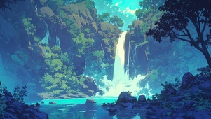深山瀑布溪流