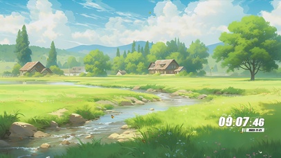 护眼蓝天白云溪流景色