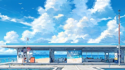 4K唯美治愈夏日动漫车站