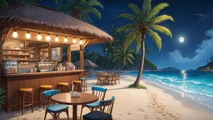 夜晚海边小店