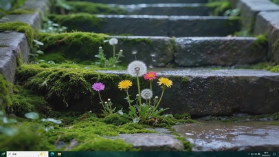 雨天青苔蒲公英