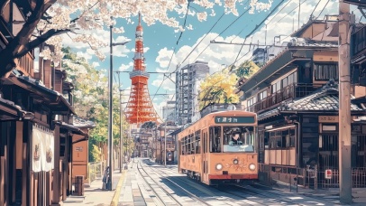 铁塔下的唯美城市街道