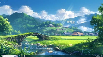 护眼绿色石桥乡村