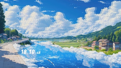 蓝天白云树木河流