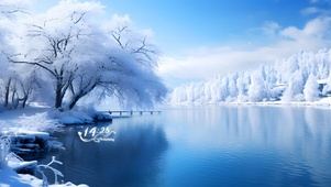 冰雪蓝色湖面