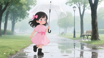 雨天散步的女孩