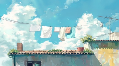 在楼顶阳光下的毛巾