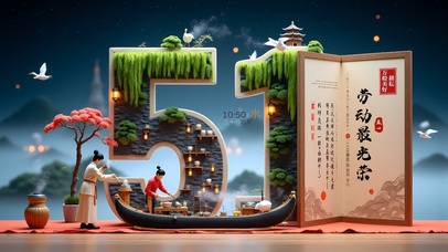 中式风建筑五一劳动节