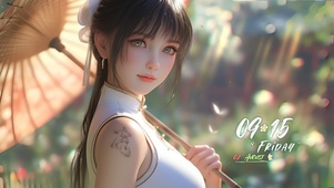 打伞旗袍美少女
