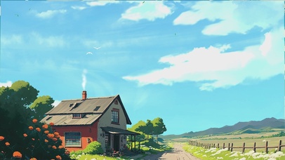 4k高清晴空下的小屋