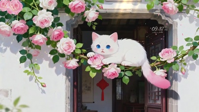 可爱蔷薇花小猫