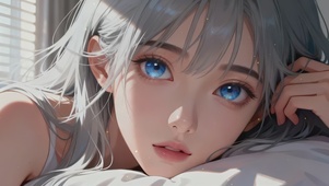 清纯吊带灰发女孩