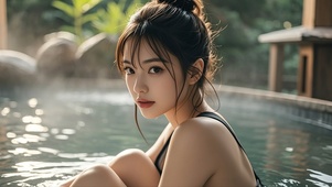 泡温泉的女孩