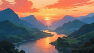 晚霞 湖泊