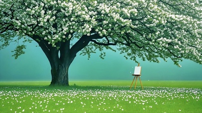 梨花树下的画架