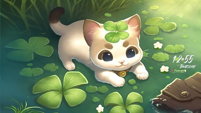 捉鱼的小猫护眼壁纸