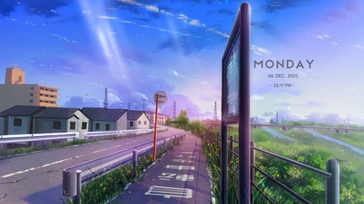 唯美夕阳公交站牌