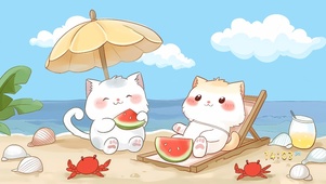 海边度假的可爱猫咪