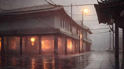 4k 治愈雨天古风城镇