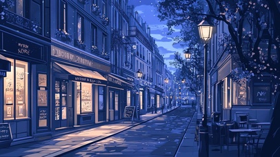 宁静夜晚下的巴黎街道