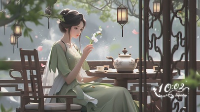 古风欣赏花景女孩