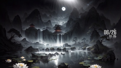 国风山水荷花池