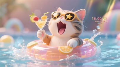 快乐泳池狂欢猫咪