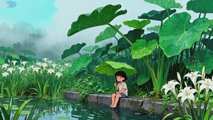 下雨绿色小河