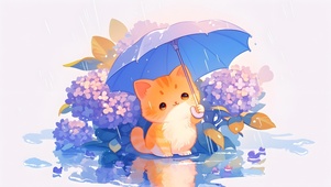 雨中可爱橘猫
