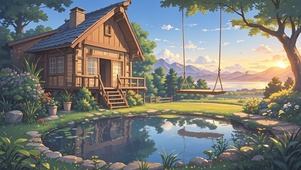 池塘秋千小屋