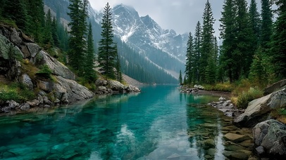 碧潭藏幽，远山含雪