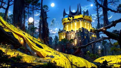 夜晚静谧森林城堡