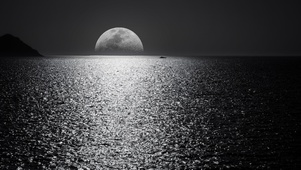 黑白月下海边