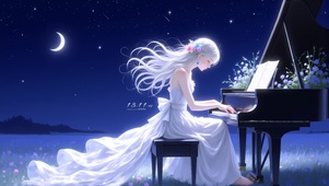 月色下弹琴女孩