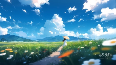 草原小路蓝天白云