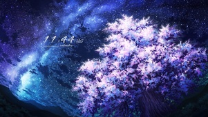 星空下樱花树
