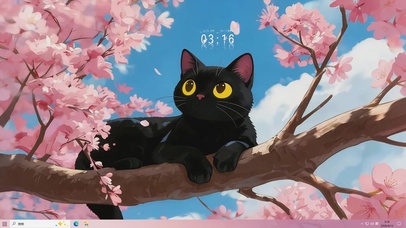 樱花树梢黑猫