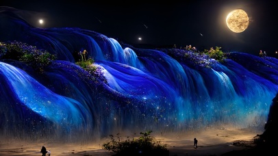AI治愈荧光蓝色瀑布