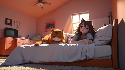 慵懒的女孩和猫