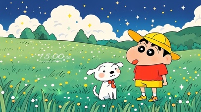 夜晚草地可爱小新